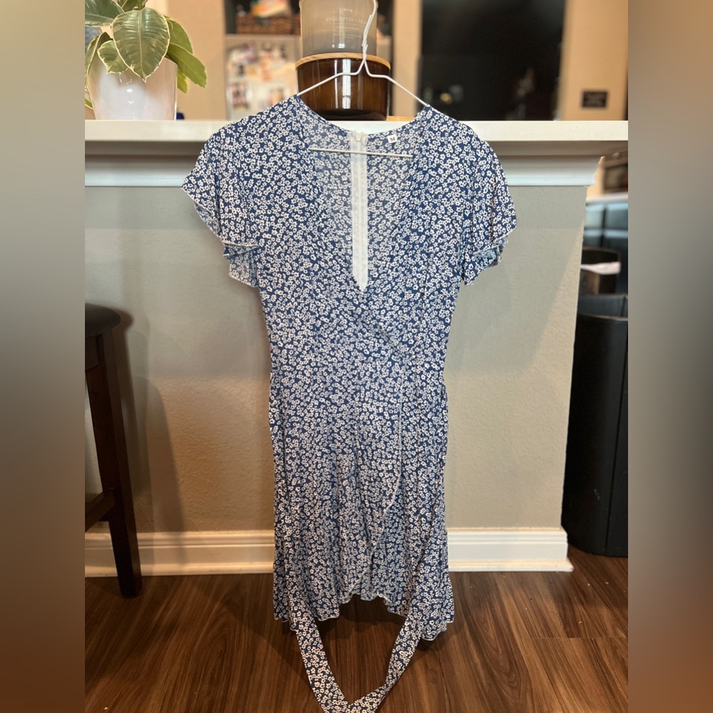 Blue wrap flowered dress